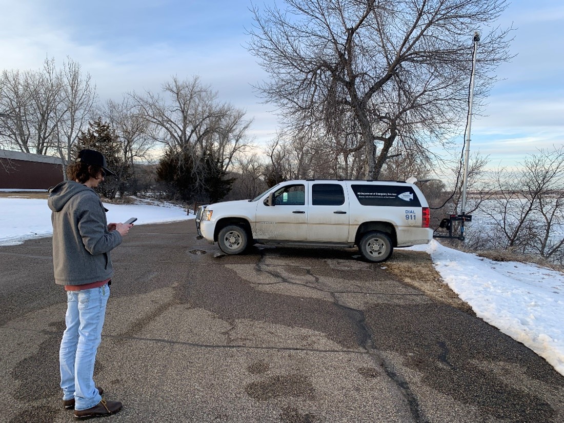 public safety team providing support with ice jam dislodging efforts