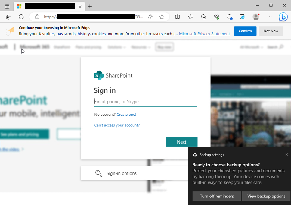 credential harvesting website example sharepoint sign in